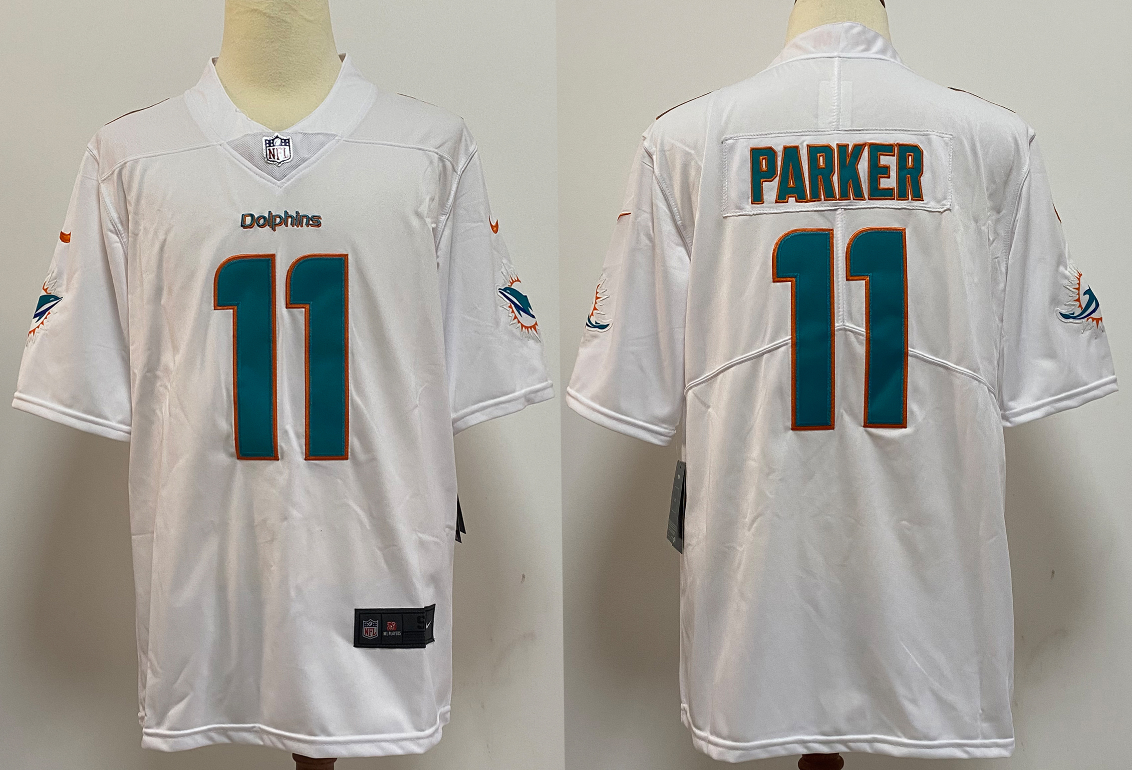 Men's Miami Dolphins DeVante Parker #11 White Aqua Jersey